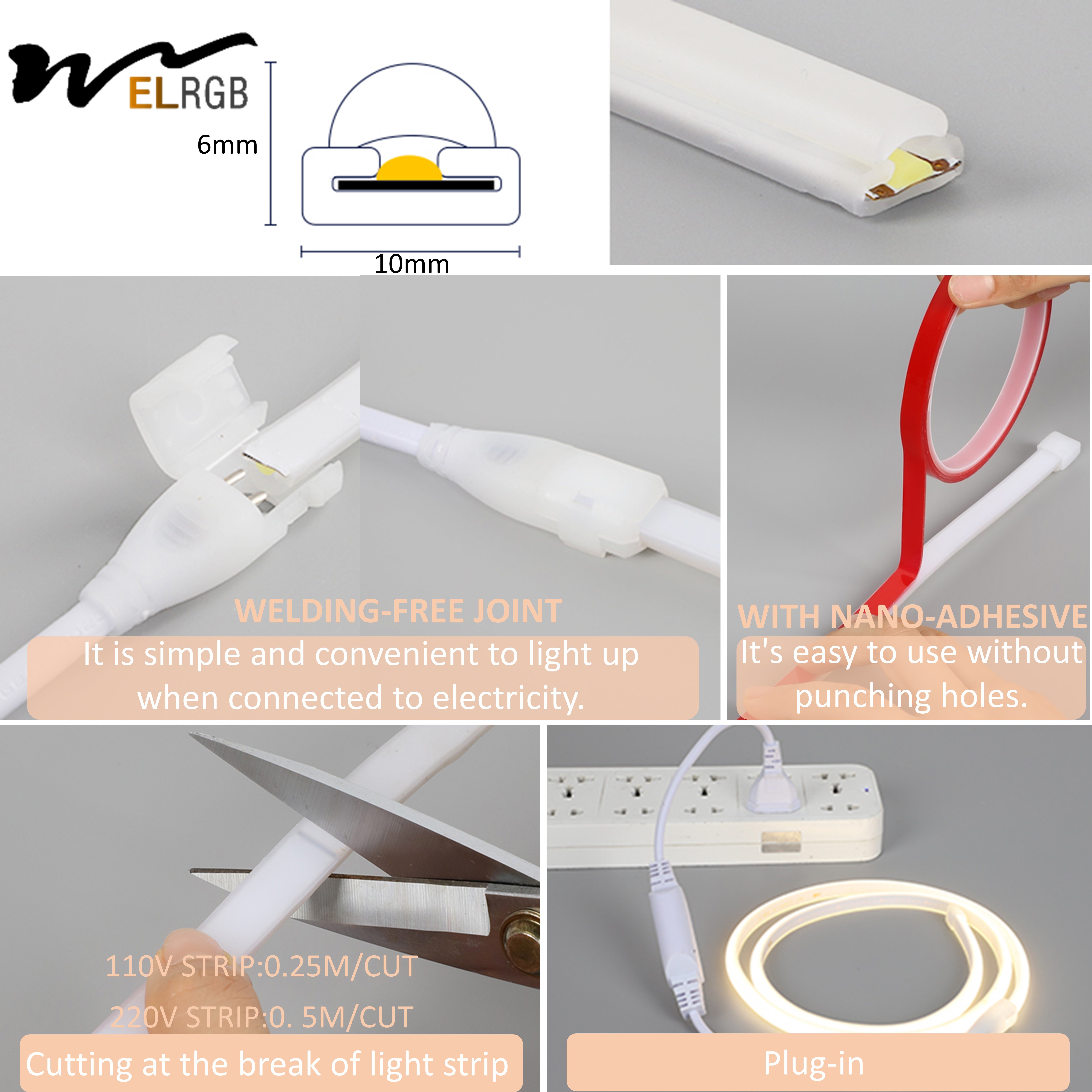Ultra Bright Cob Led Light Strip 110V 220V Led Neon Light Strip Flexible Waterproof Led Light Strip Dimmable
