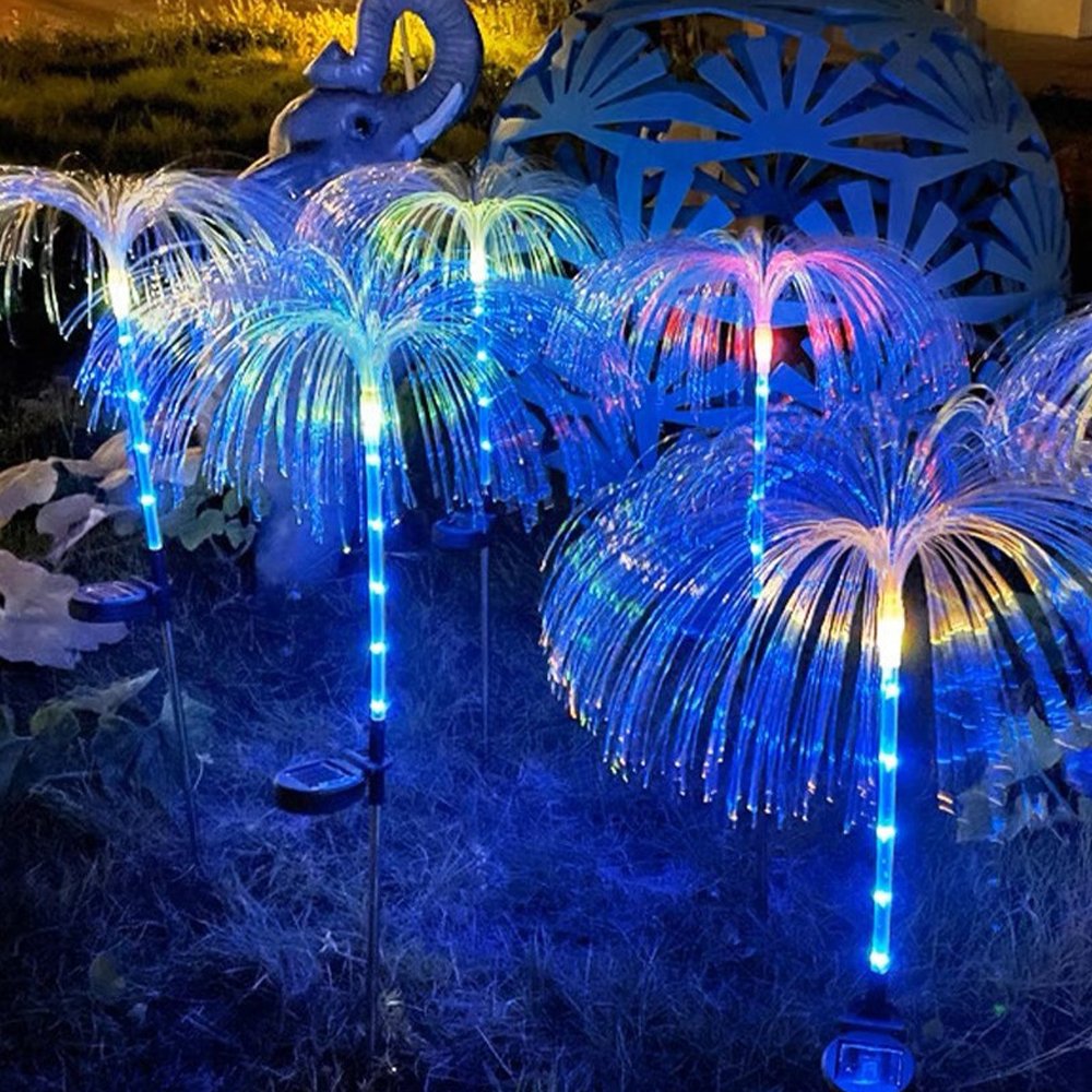 RGB Solar Fiber Optic Light Outdoor Color-changing Garden Ground Inserted Garden LED Luminous Jellyfish Light Lawn Lighting