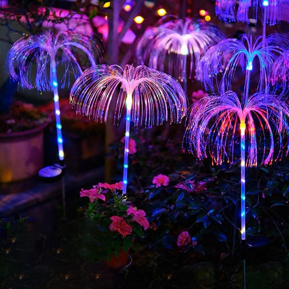 RGB Solar Fiber Optic Light Outdoor Color-changing Garden Ground Inserted Garden LED Luminous Jellyfish Light Lawn Lighting