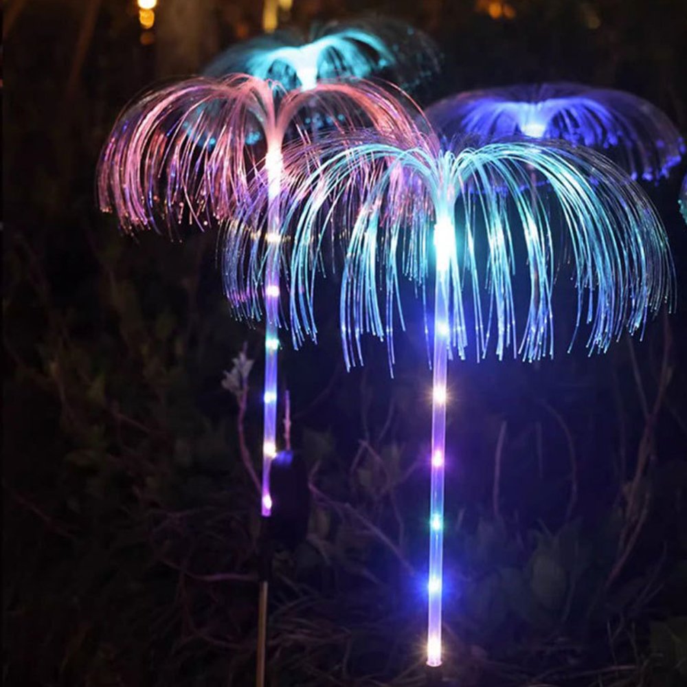 RGB Solar Fiber Optic Light Outdoor Color-changing Garden Ground Inserted Garden LED Luminous Jellyfish Light Lawn Lighting