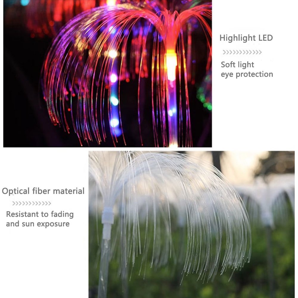 RGB Solar Fiber Optic Light Outdoor Color-changing Garden Ground Inserted Garden LED Luminous Jellyfish Light Lawn Lighting