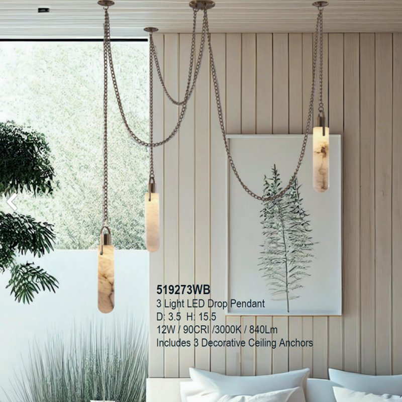 Latest Designs Villa Living Room Alabaster Long Metal Linear Hanging Chain Decoration Lamp Pendant Light Fixture
