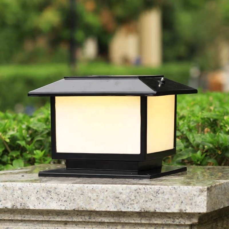 European Style Outdoor Aluminum Solar Pillar Lamp Post Lamp Waterproof Glass Lampshade E27 Fitting Pedestal Lights Patio