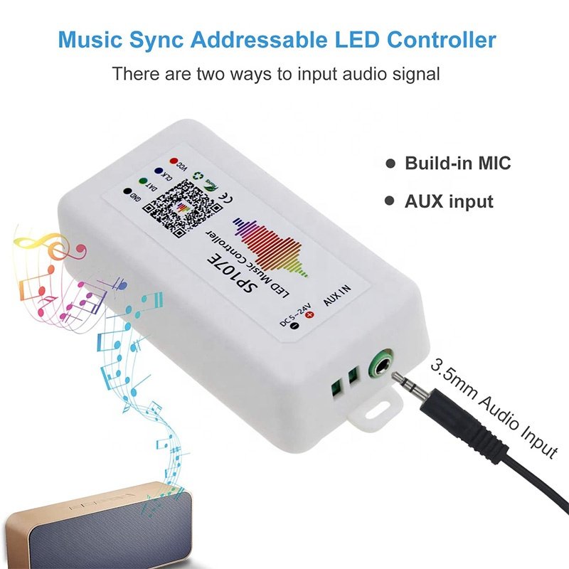 SP107E Music Pixel RGB LED Strip Controller for WS2812 WS2813 SK6812 WS2801 Dream Color Addressable LED Matrix Panel Light