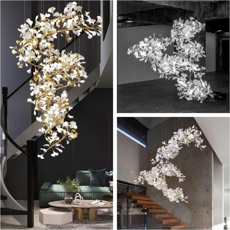 Custom Gingko Leaf Design Luxury Chandelier Lights Showroom Hotel Project Villaroom Decoration Large Foyer Chandelier
