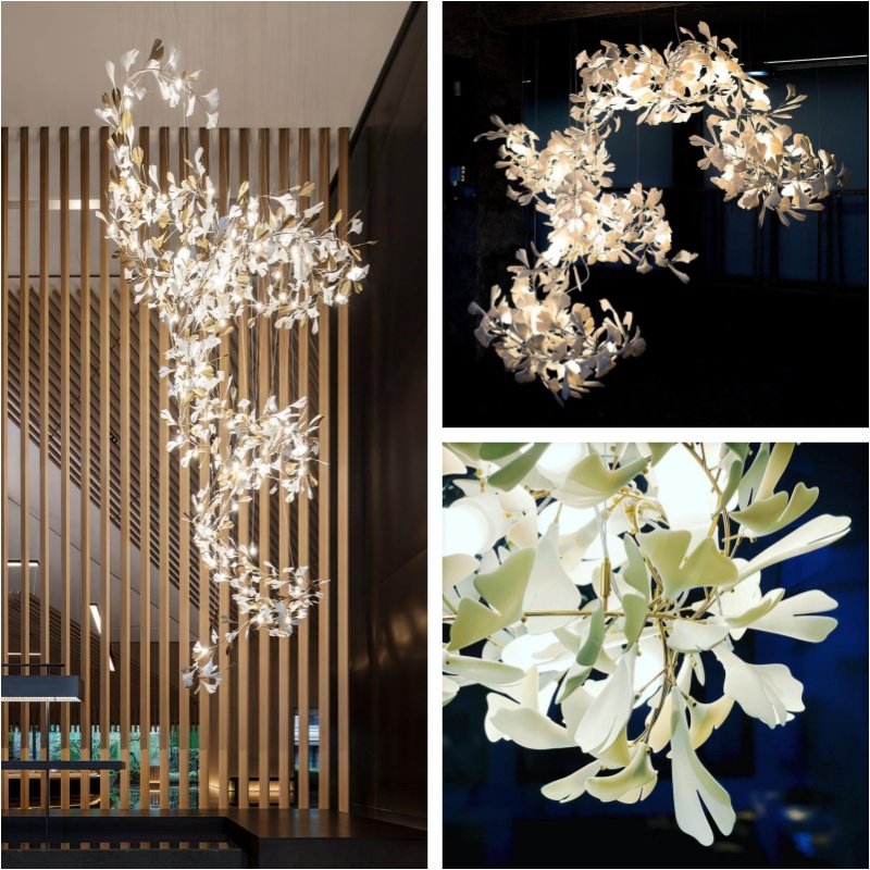 Custom Gingko Leaf Design Luxury Chandelier Lights Showroom Hotel Project Villaroom Decoration Large Foyer Chandelier