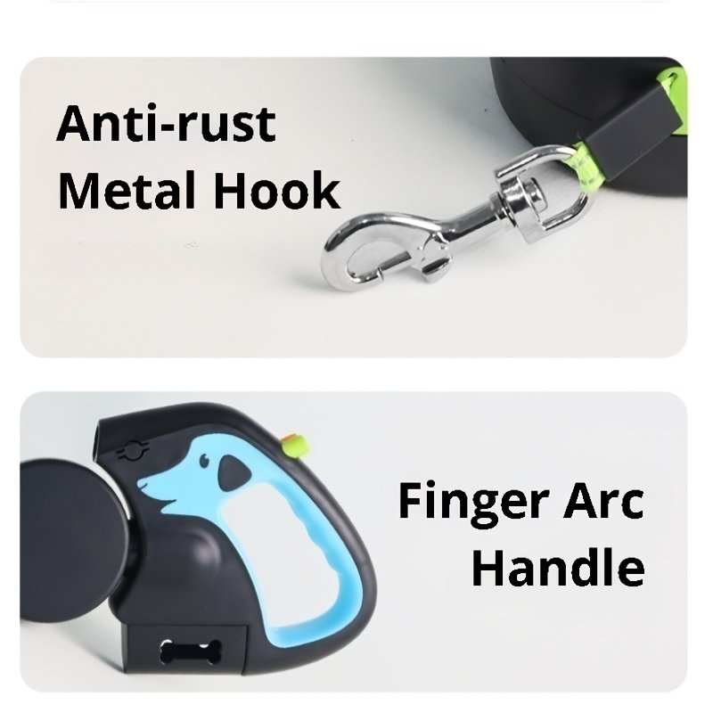 Hot High Quality Double Headed Retractable Dog Leash Heavy Duty Reflective Walking Pet Leashes with Flashlight and Poop Bags