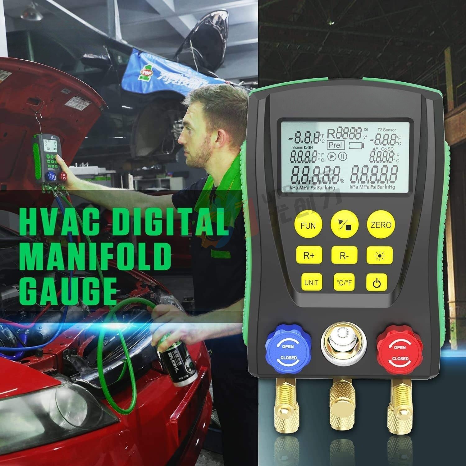 HVAC Pressure Gauge High Precision Vacuum Pressure Temperature Leak Tester Digital Manifold Refrigeration Diagnostic Instrument