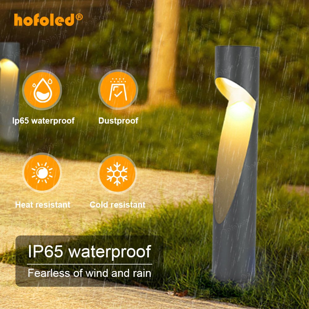 Hofoled Landscape Aluminum Cylinder Pathway Garden Lamp Waterproof Pillar Light Decorate Bollard Light Outdoor LED Lawn Light