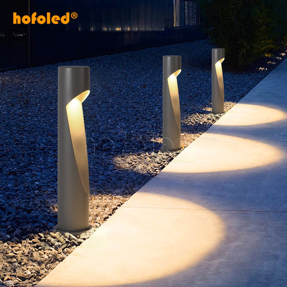 Hofoled Landscape Aluminum Cylinder Pathway Garden Lamp Waterproof Pillar Light Decorate Bollard Light Outdoor LED Lawn Light