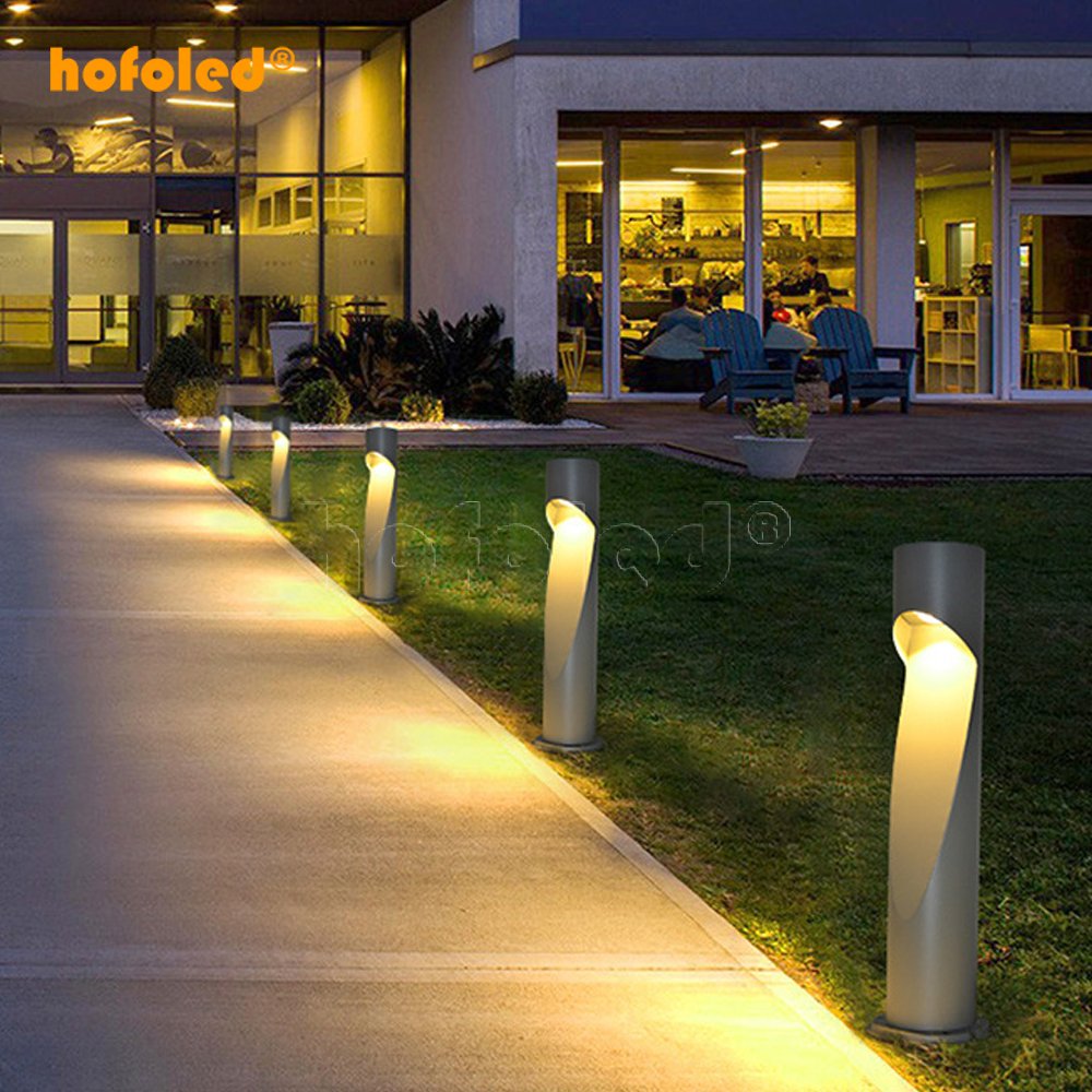 Hofoled Landscape Aluminum Cylinder Pathway Garden Lamp Waterproof Pillar Light Decorate Bollard Light Outdoor LED Lawn Light
