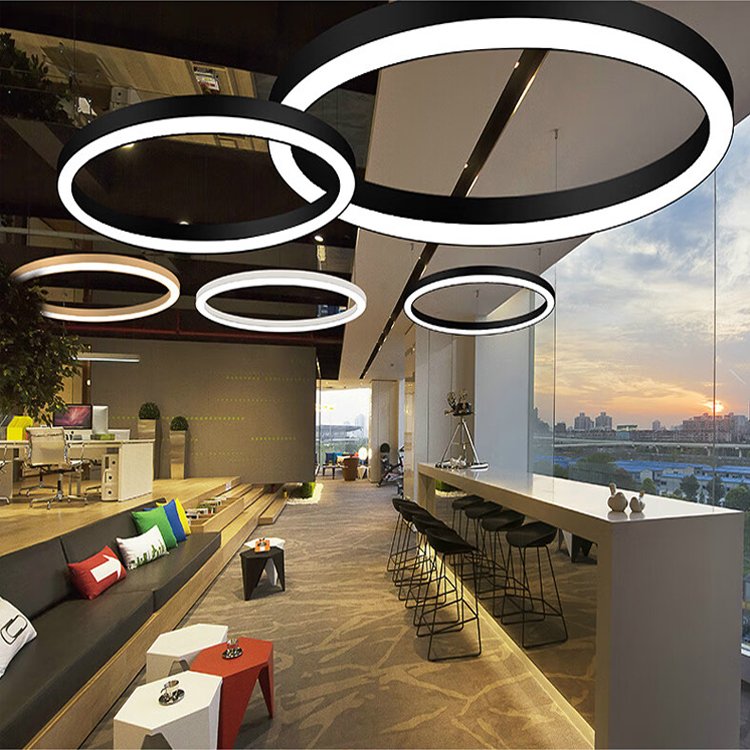 Modern Circle Hanging Lamp Ring Lighting Commercial Linear Pendant Light Round Led Chandeliers for Gym Supermarkets