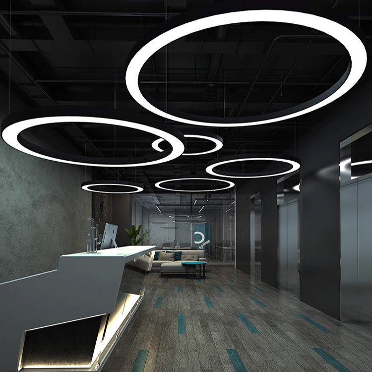 Modern Circle Hanging Lamp Ring Lighting Commercial Linear Pendant Light Round Led Chandeliers for Gym Supermarkets