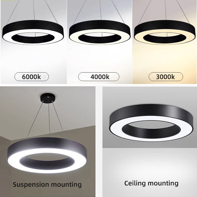 Modern Circle Hanging Lamp Ring Lighting Commercial Linear Pendant Light Round Led Chandeliers for Gym Supermarkets