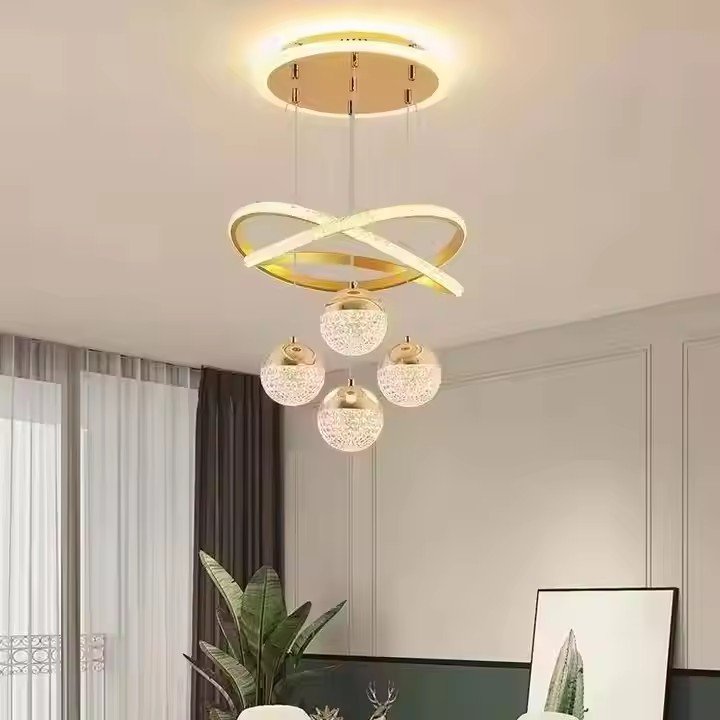 Gold Acrylic Crystal Pendant Light Livingroom Hotel Luxury Decorative Chandeliers and Hanging Lamps