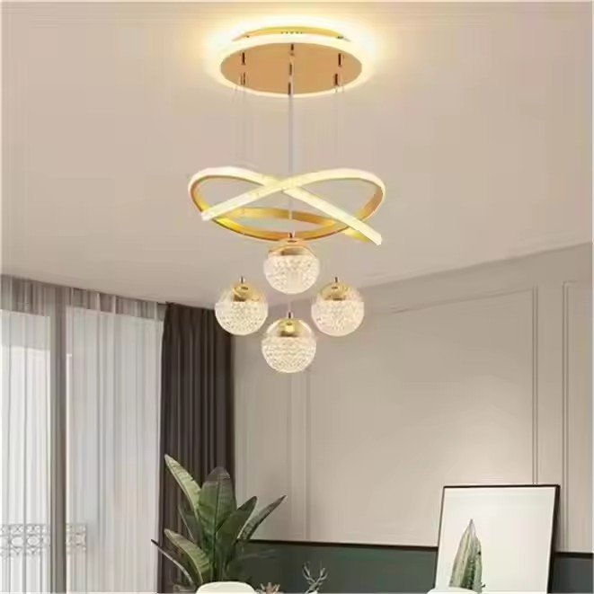 Gold Acrylic Crystal Pendant Light Livingroom Hotel Luxury Decorative Chandeliers and Hanging Lamps