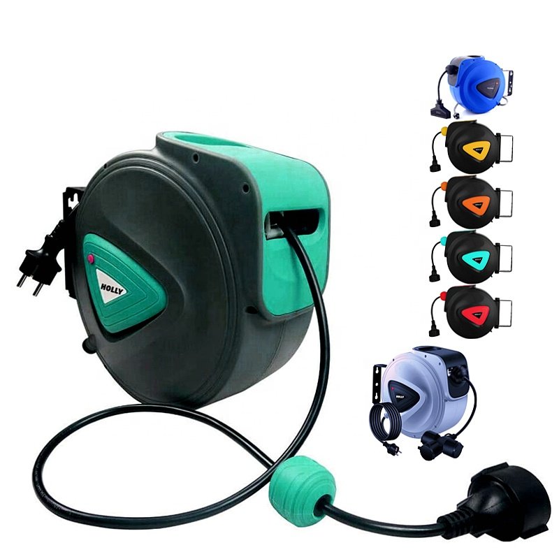 EU Sockets Plastic Extension Electrical Retractable 10m 15m 20m Power Cable Reel Auto Self Rewind Universal Electric Cord Reel