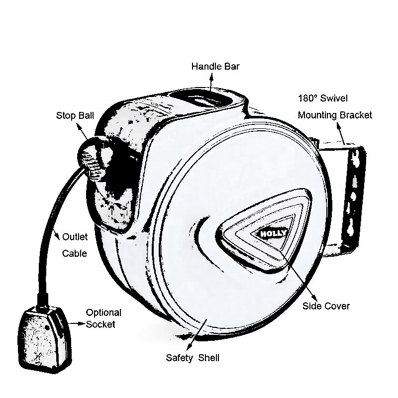 EU Sockets Plastic Extension Electrical Retractable 10m 15m 20m Power Cable Reel Auto Self Rewind Universal Electric Cord Reel