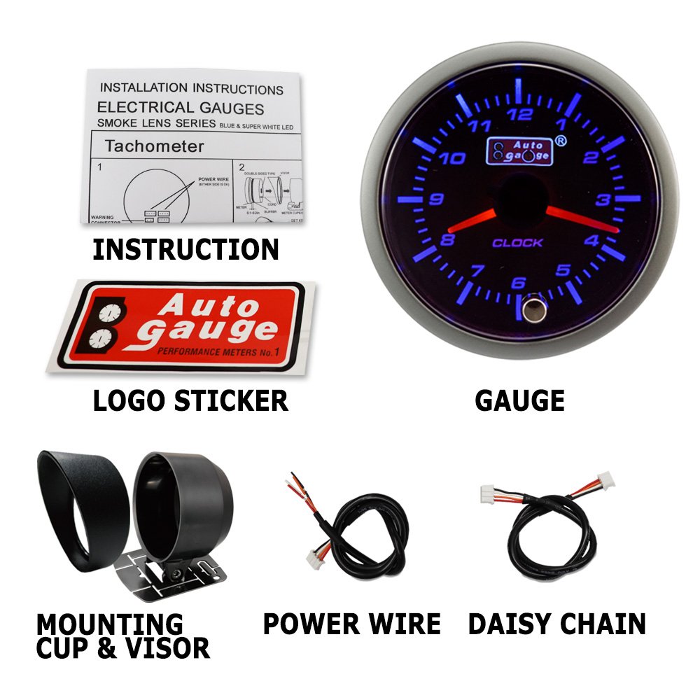 2019 New Product Super White and Blue LED Display 60mm Electrical Clock for Trucks Auto Meter 12V Analog Display Hot Sale