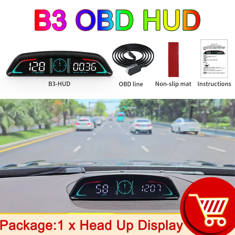 AD B3 Speedometer Head up Display OBD2 HUD Car Tachometer Water Temp With Alarm Auto Fuel Consumption Volt Meter Gauge