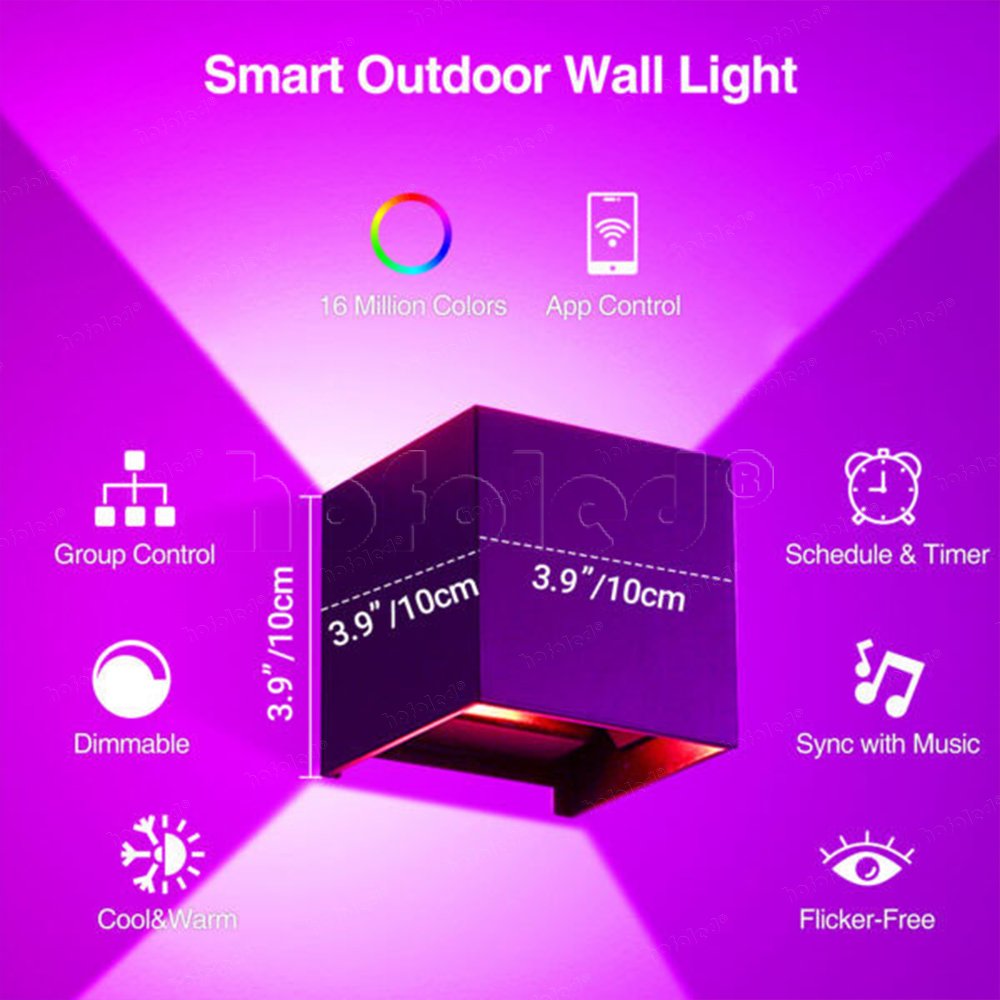 RGB WIFI APP Control LED Wall Sconce Light Aluminum IP65 Color Changing Acrylic up & Down LED Wall Light Smart Outdoor Wall Lamp