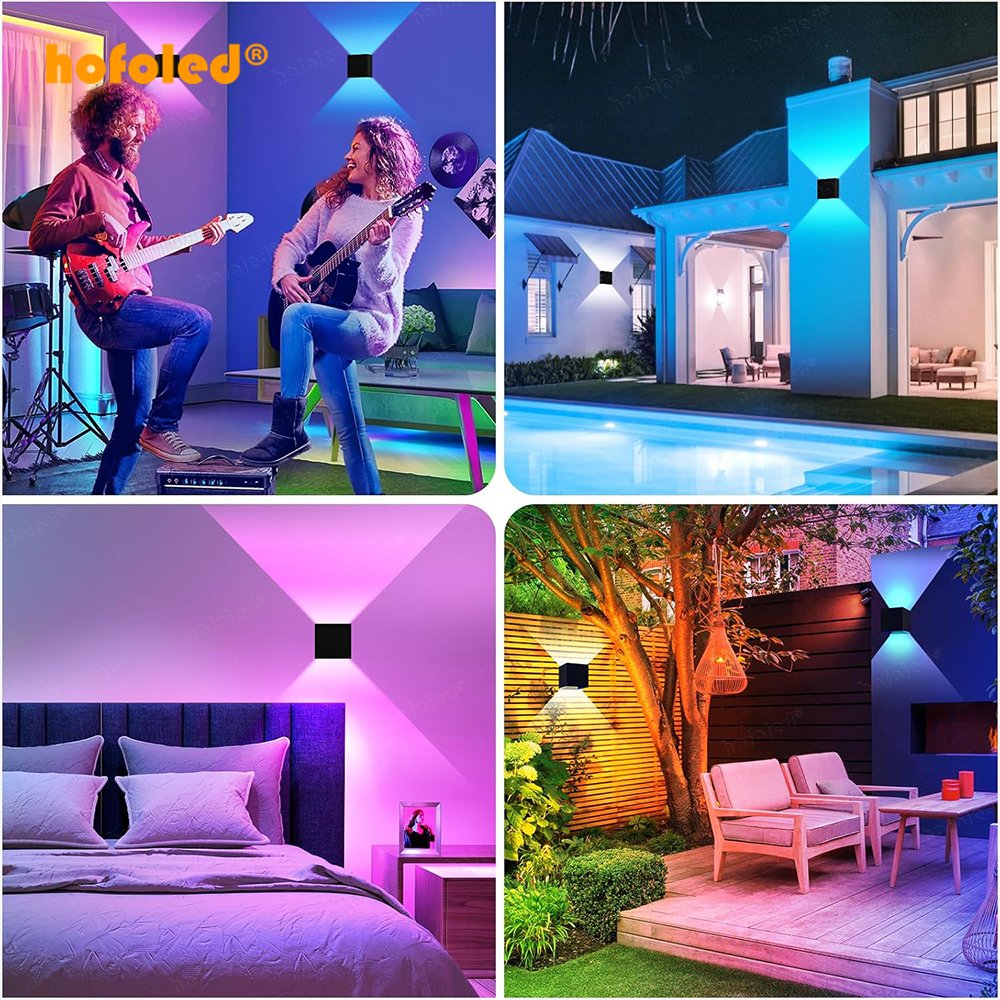 RGB WIFI APP Control LED Wall Sconce Light Aluminum IP65 Color Changing Acrylic up & Down LED Wall Light Smart Outdoor Wall Lamp