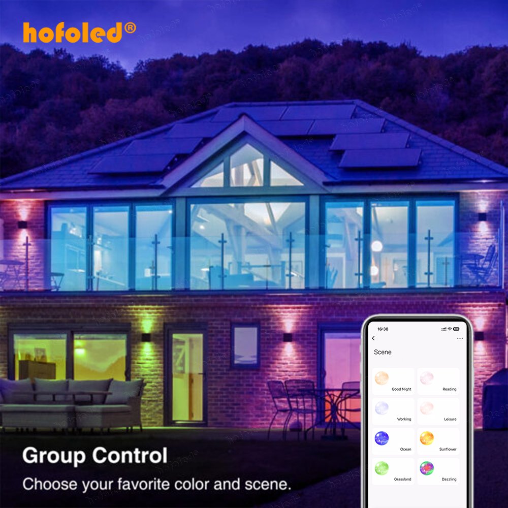 RGB WIFI APP Control LED Wall Sconce Light Aluminum IP65 Color Changing Acrylic up & Down LED Wall Light Smart Outdoor Wall Lamp