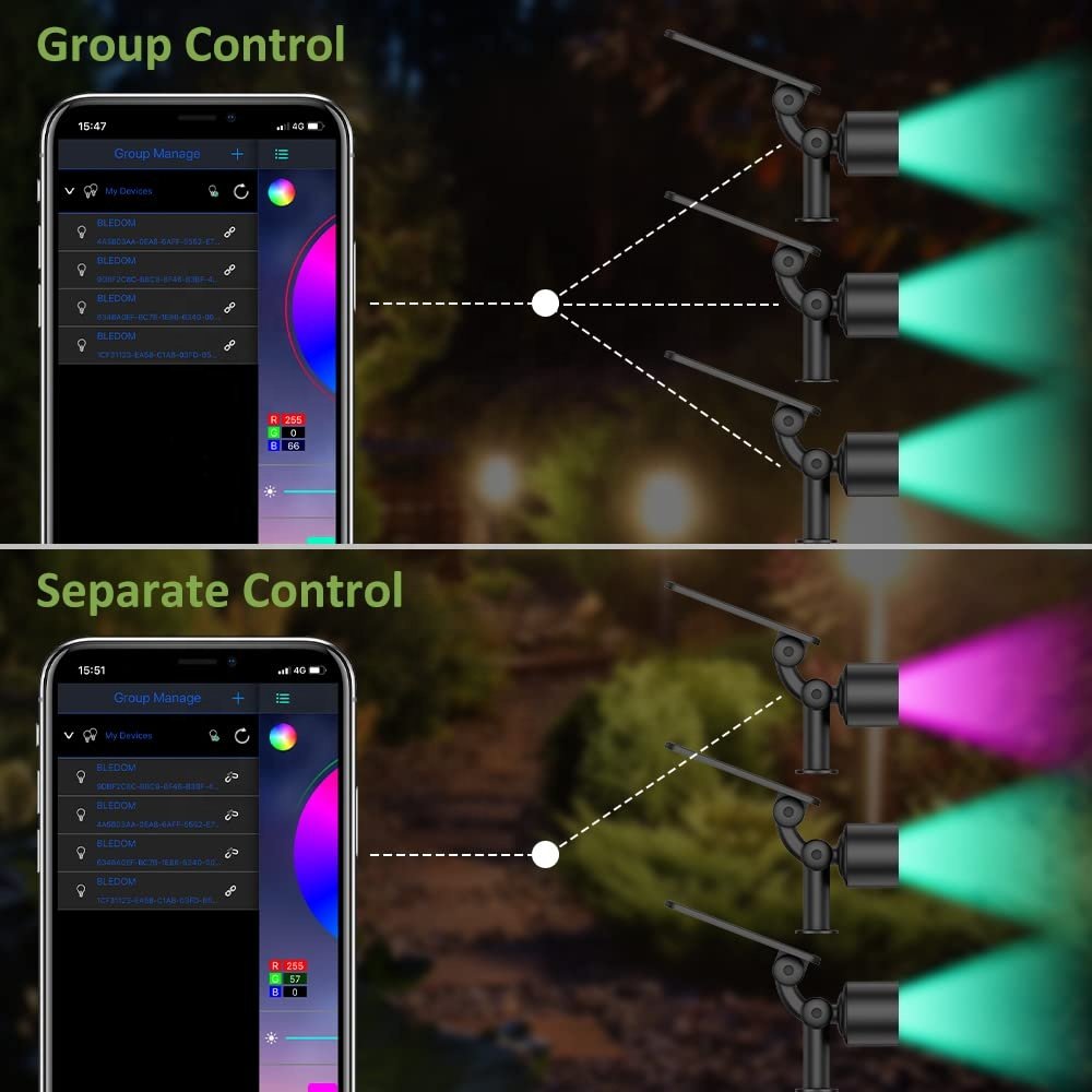 Smart RGB Solar Landscape Spotlight IP65 Waterproof ABS Body with APP Control LED Light Source for Garden Decorative Lighting