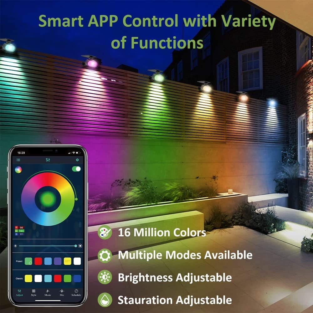Smart RGB Solar Landscape Spotlight IP65 Waterproof ABS Body with APP Control LED Light Source for Garden Decorative Lighting