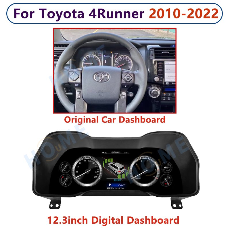 12.3 Inch For TOYOTA 4Runner 2010-2022 Digital Dashboard Panel Linux System Virtual Instrument Cluster CockPit LCD Speedometer