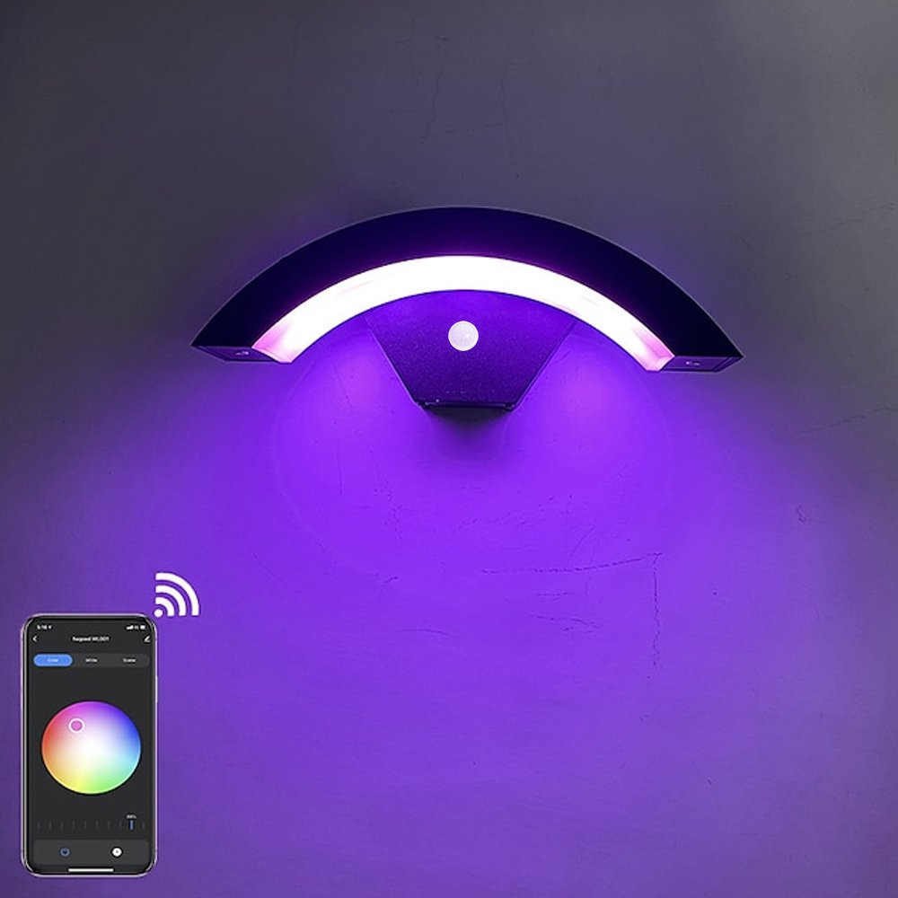 Smart Motion Sensor Wall Light APP Control Dimmable RGB Color Changing Wall Light 9W Black Indoor/outdoor IP65 Porch Light