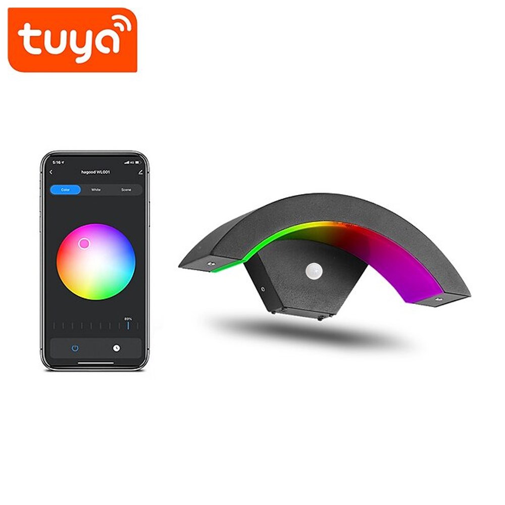 Smart Motion Sensor Wall Light APP Control Dimmable RGB Color Changing Wall Light 9W Black Indoor/outdoor IP65 Porch Light