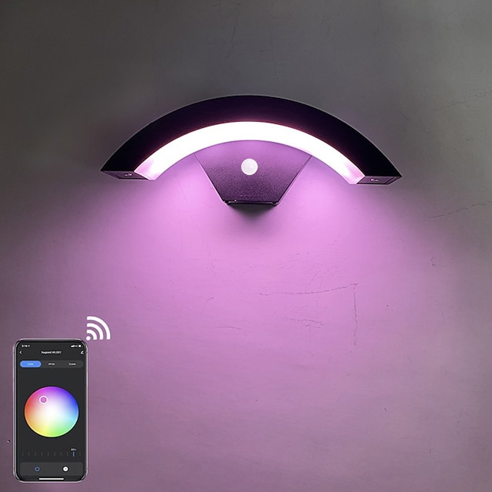 Smart Motion Sensor Wall Light APP Control Dimmable RGB Color Changing Wall Light 9W Black Indoor/outdoor IP65 Porch Light