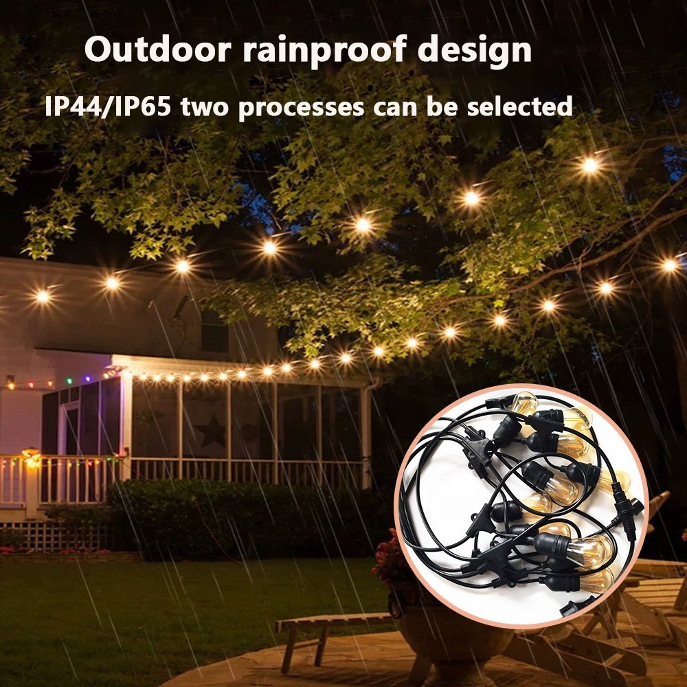 Solar E26 Socket S14 Outdoor Patio String Light Bulbs Waterproof IP65 Connectable Dimmable Patio Lights for Grade