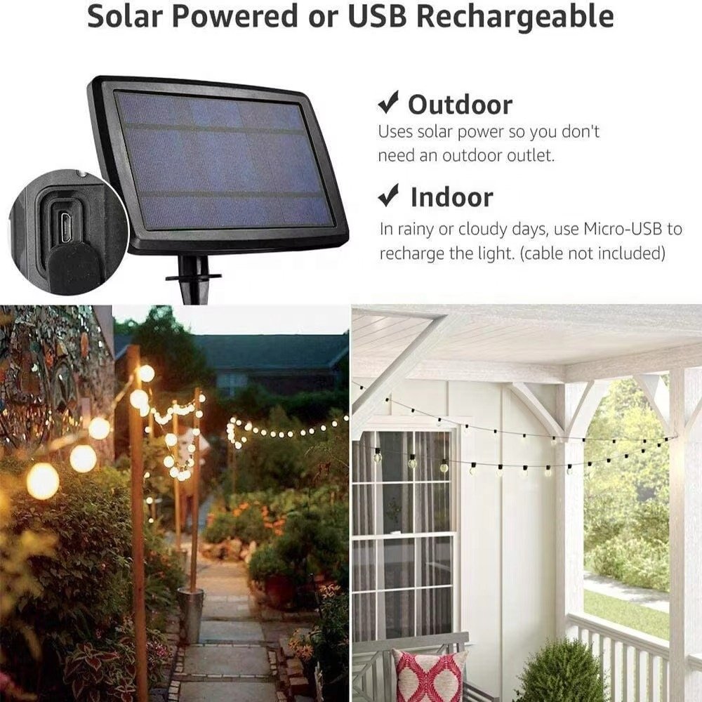Solar E26 Socket S14 Outdoor Patio String Light Bulbs Waterproof IP65 Connectable Dimmable Patio Lights for Grade