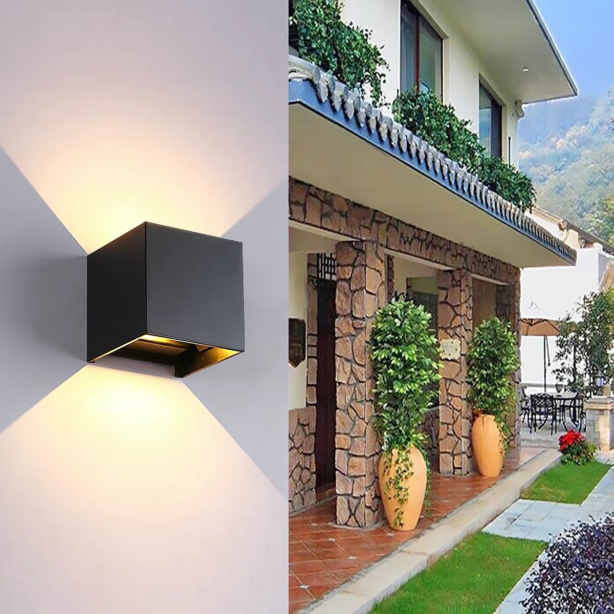 Outdoor Waterproof Wall Lamp, Modern Villa Corridor, up and Down Waterproof IP65 Cube LED Wall Lamp, 2 * 5W 2 * 3W