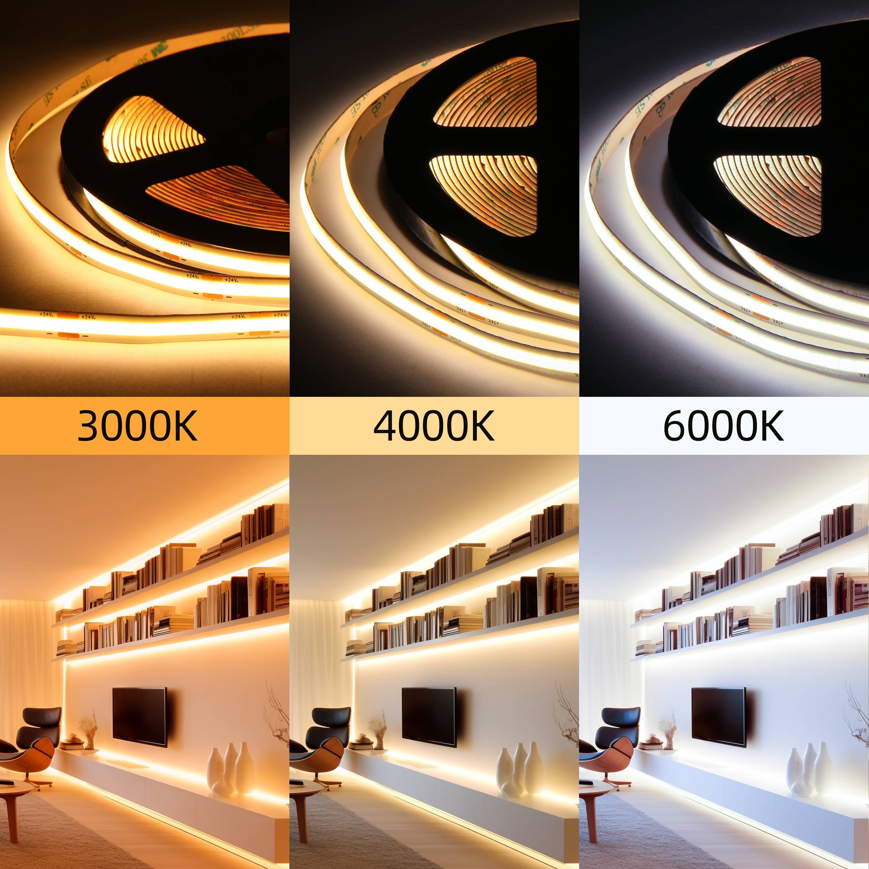 Raymates4 000k Day Light Fcob Led Cri 90 Led Cob Strip 480leds Flexible Cob Tape Strip for Ceiling Stairs