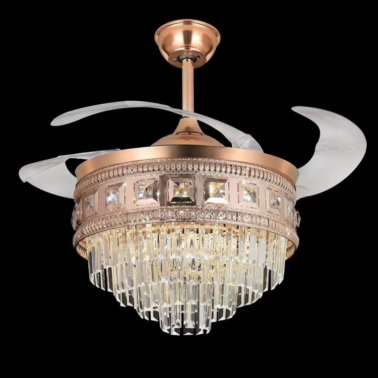 Wholesale Bladeless Crystal Chandelier Ceiling Fans Home Decor Black Gold Luxury Modern Led Ceiling Fan