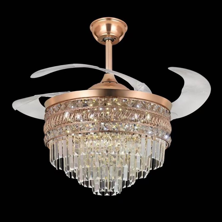 Wholesale Bladeless Crystal Chandelier Ceiling Fans Home Decor Black Gold Luxury Modern Led Ceiling Fan