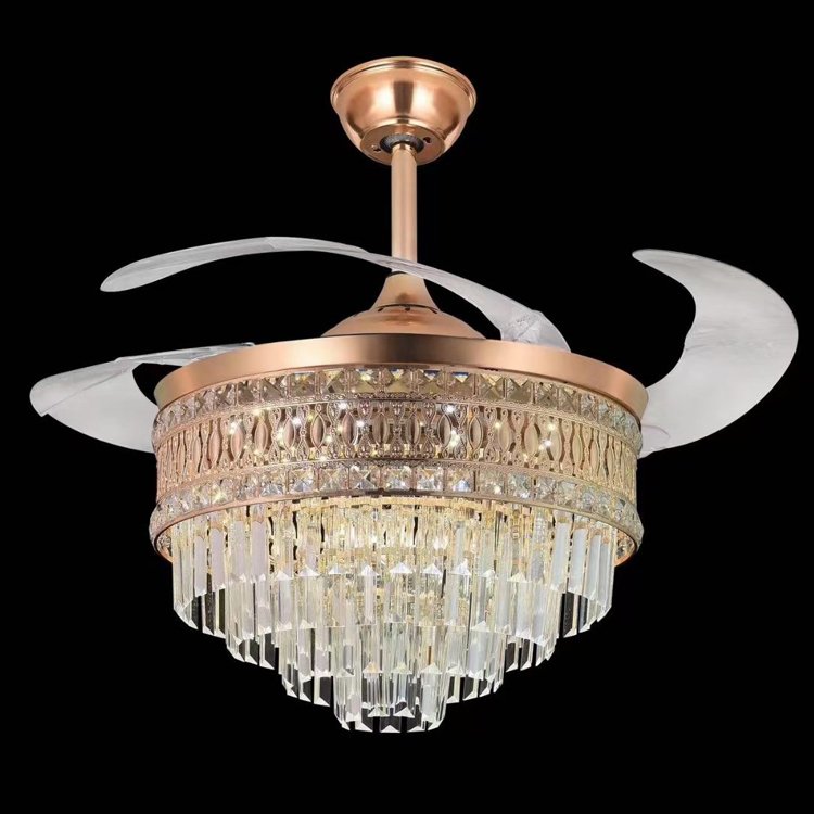 Wholesale Bladeless Crystal Chandelier Ceiling Fans Home Decor Black Gold Luxury Modern Led Ceiling Fan