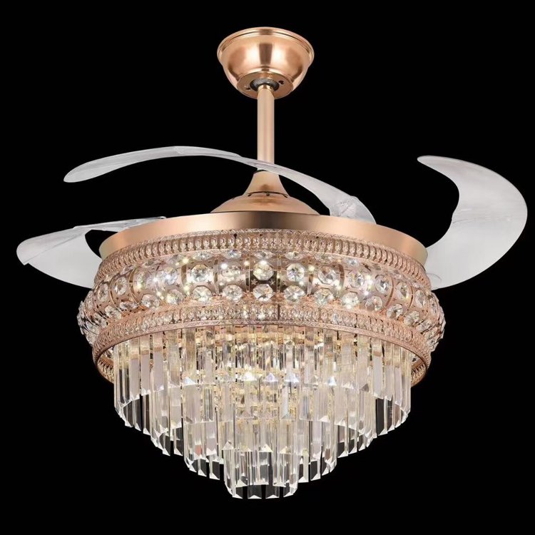 Wholesale Bladeless Crystal Chandelier Ceiling Fans Home Decor Black Gold Luxury Modern Led Ceiling Fan