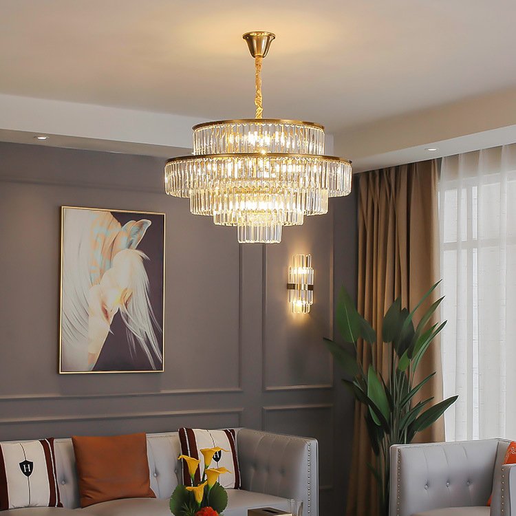 HFBH Modern Style Round Large Nordic Chandeliers Ceiling Light Led Luxury Crystal Chandelier New Foyer Living Room Pendant 12 90