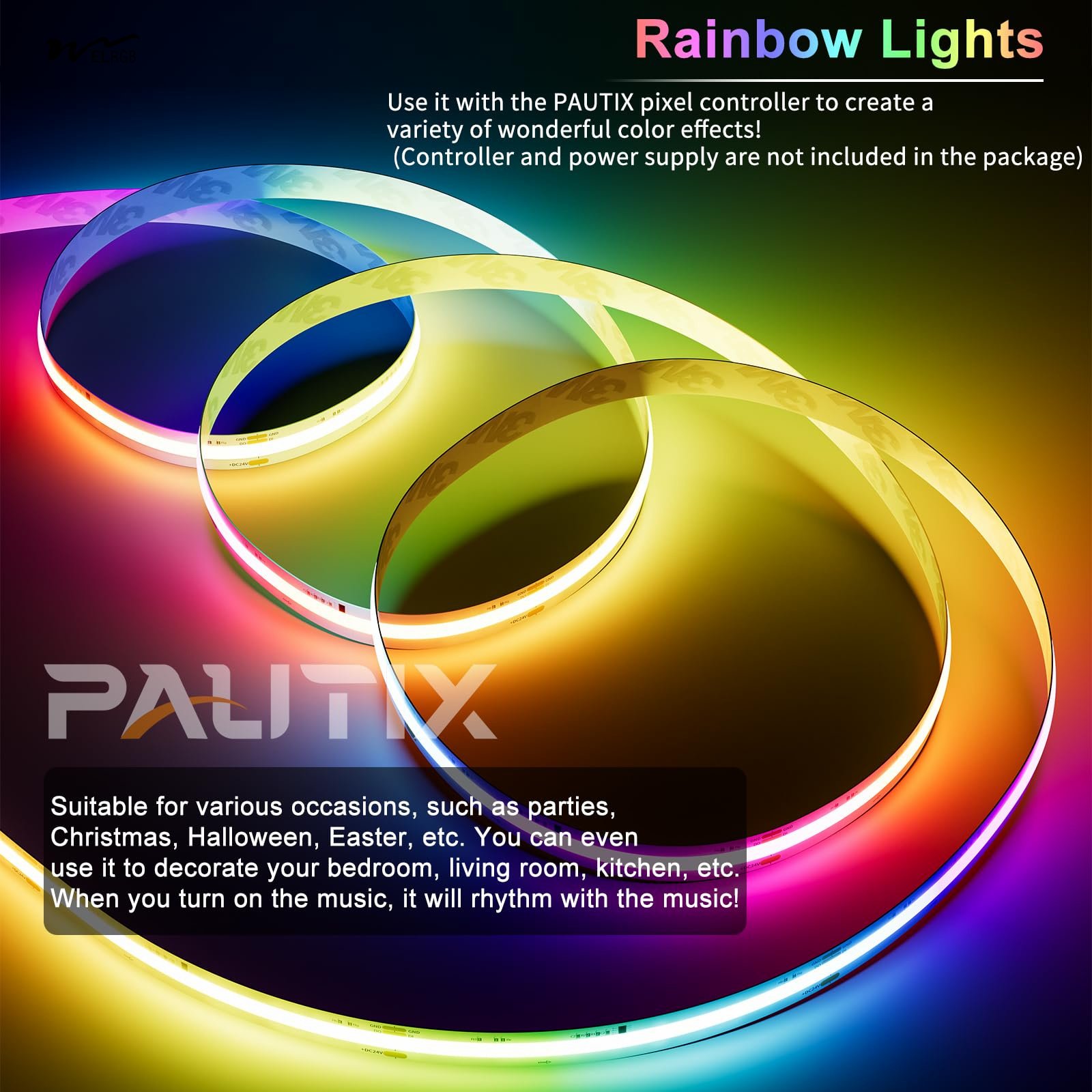IP65 Waterproof RGB Smart IC COB LED Strip Light Addressable 24ft/7.5m,24V Color Flowing Strip Light