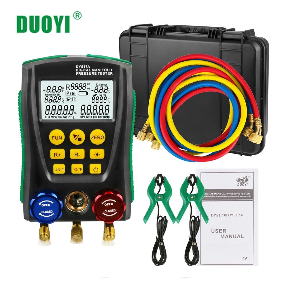 Dy517a Digital Hvac Vacuum Manometer Manifold Refrigerant Pressure Gauge Set Temperature Leakage Air Conditioner Tester Meter