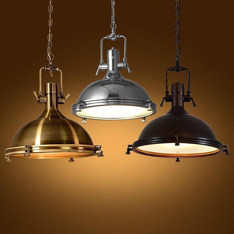 Contemporary Frosted Dome E27 Single Light Hanging Nautical Chandelier Lamp Decorative Industrial Style Pendant Light