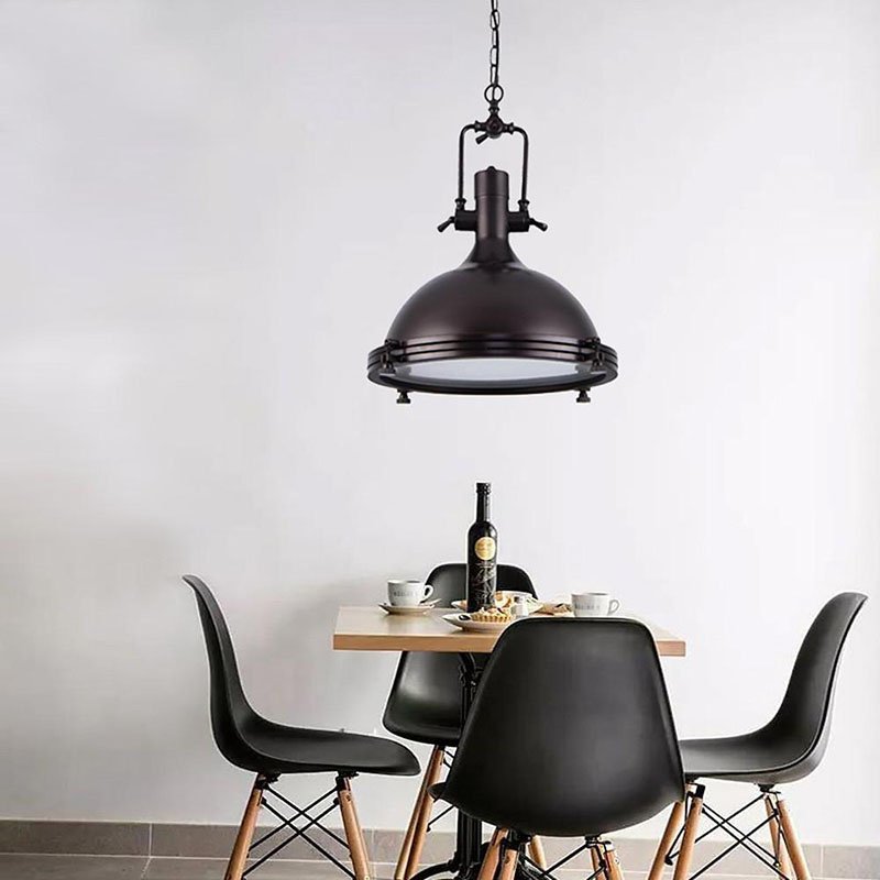 Contemporary Frosted Dome E27 Single Light Hanging Nautical Chandelier Lamp Decorative Industrial Style Pendant Light