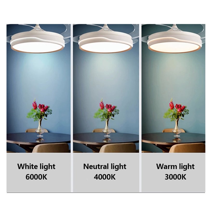 NEW Quiet 3-blade 6-speed Low Profile Smart Timing Remote Control Retractable Ceiling Fan with Light for Dinning Room