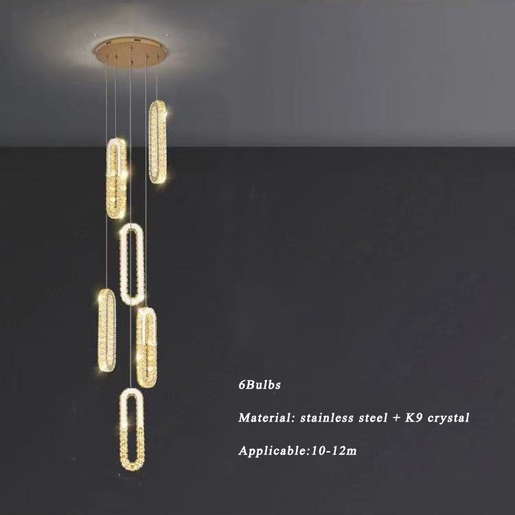 Contemporary Villa Hotel Lobby Foyer Pendant Ceiling Hanging Light Luxury Duplex Spiral Led Stairs Staircase Crystal Chandelier