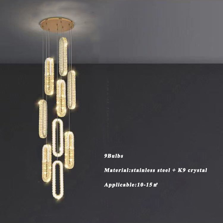 Contemporary Villa Hotel Lobby Foyer Pendant Ceiling Hanging Light Luxury Duplex Spiral Led Stairs Staircase Crystal Chandelier