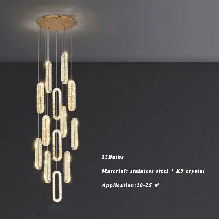 Contemporary Villa Hotel Lobby Foyer Pendant Ceiling Hanging Light Luxury Duplex Spiral Led Stairs Staircase Crystal Chandelier